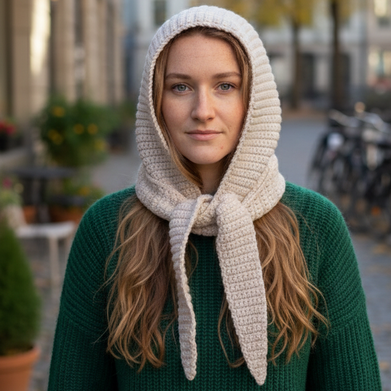 Dansk hækleopskrift på hæklet Sophie Hood_Hæklet Sophie-hætte