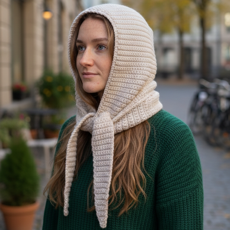 Hæklet Sophie-hætte i cremefarvet garn_Min Sophie-hætte dansk PDF hækleopskrift