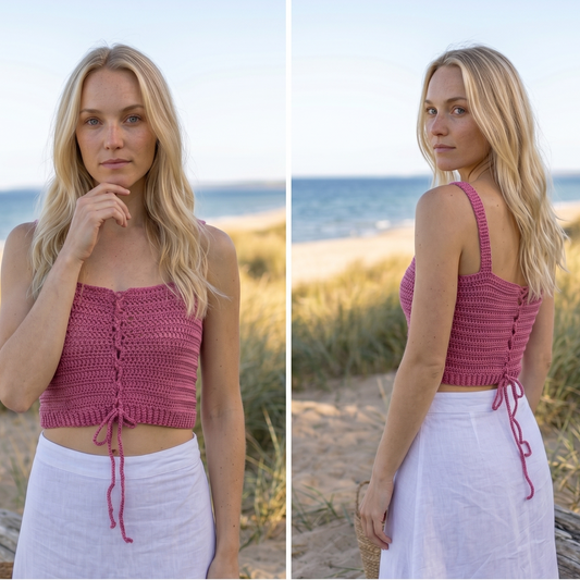 Hæklet crop top vendbar