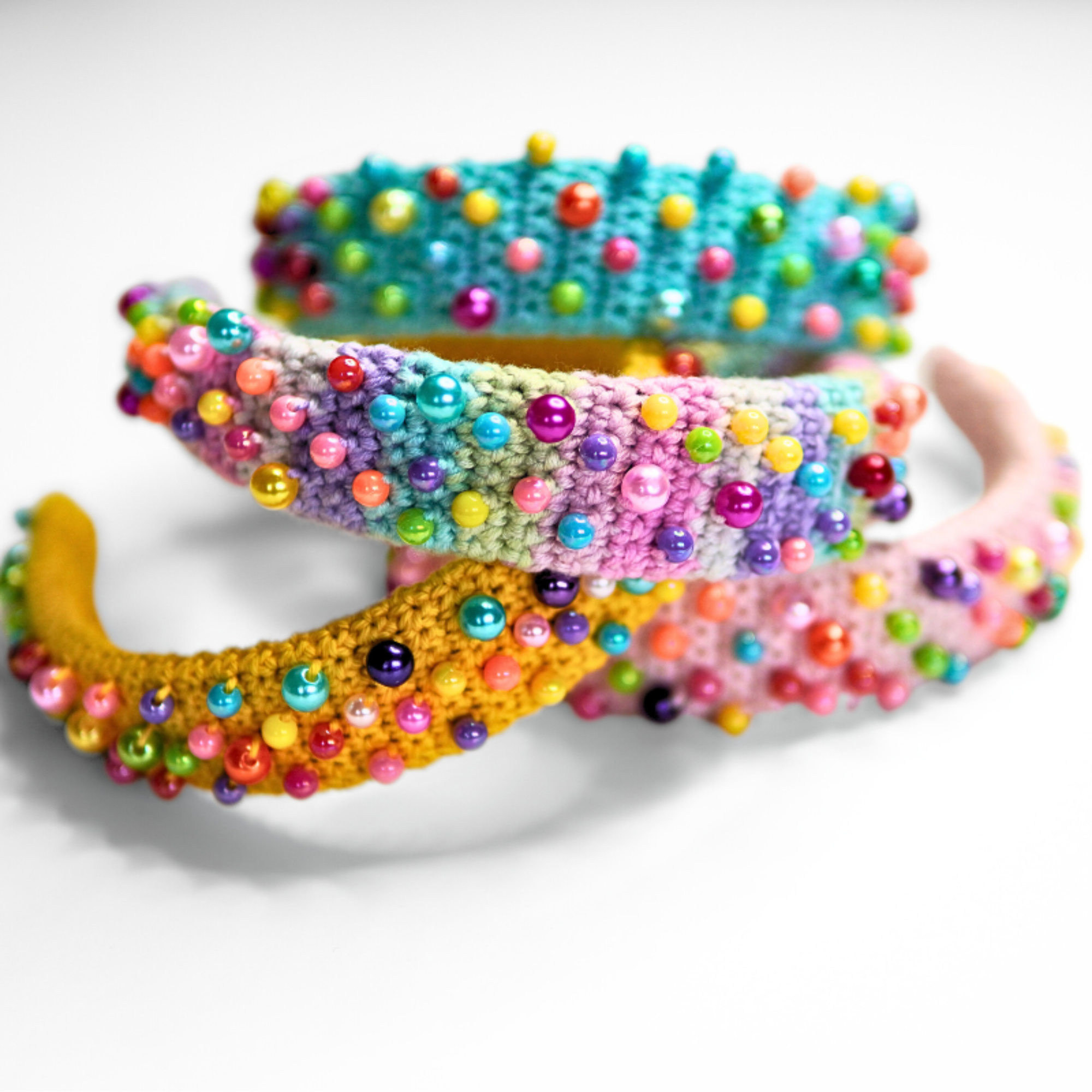 Hæklet hårbånd med perler